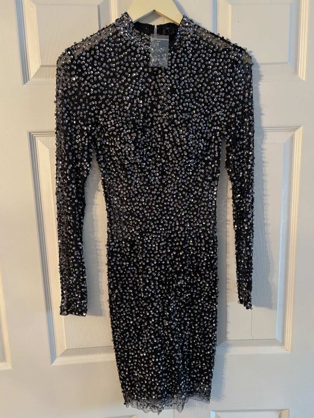 Jovani Black Sequin Long Sleeve Sheath Dress